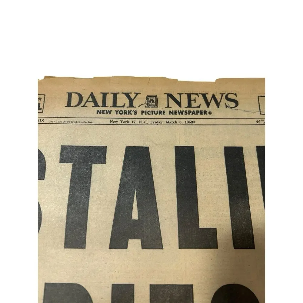 STALIN DIES Daily News March 6th, 1953 Rare Newspaper New York (4 Cents) History